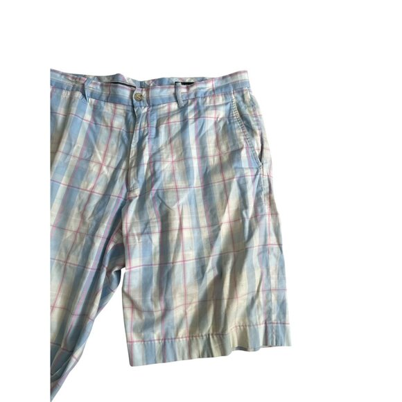 BOBBY JONES Blue Plaid Gold Pleated Shorts Size 34 - Picture 5 of 8
